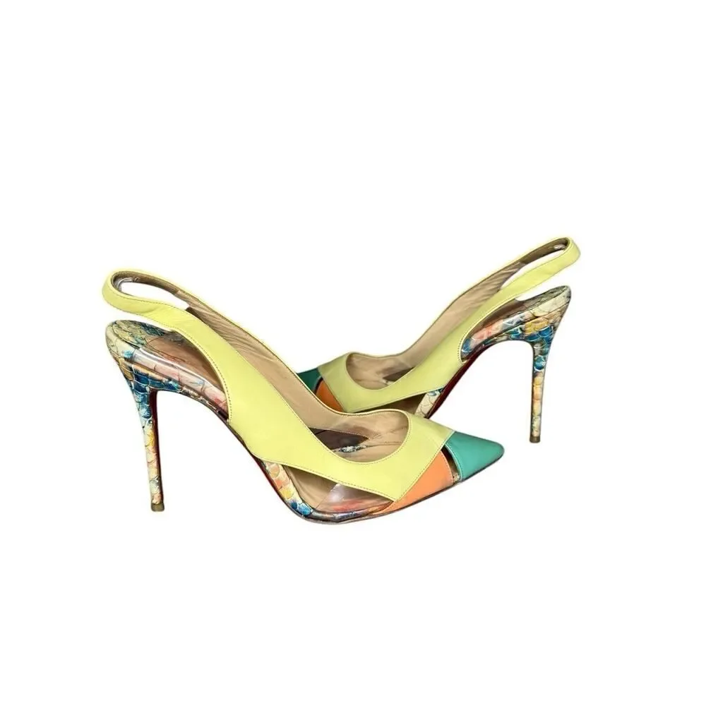 Christian Louboutin Tricolor Python Embossed/Leather PVC Sling Back Sandals 35.5